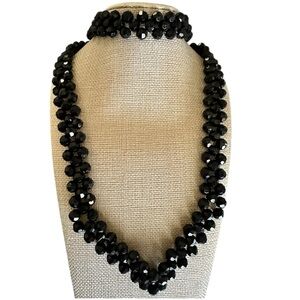 Handmade Sophisticated Black Acrylic Beaded Necklace and Bracelet Set